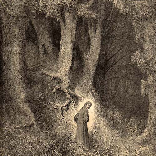 Gustave Doré's illustration of Dante and Virgil leaving the dark wood, 1890